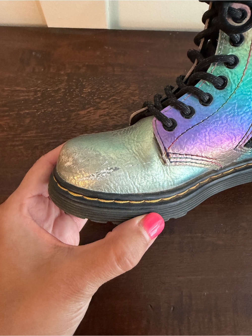 Dr. Martens Junior 1460 Rainbow Leather Lace Up Boots - Picture 9 of 12